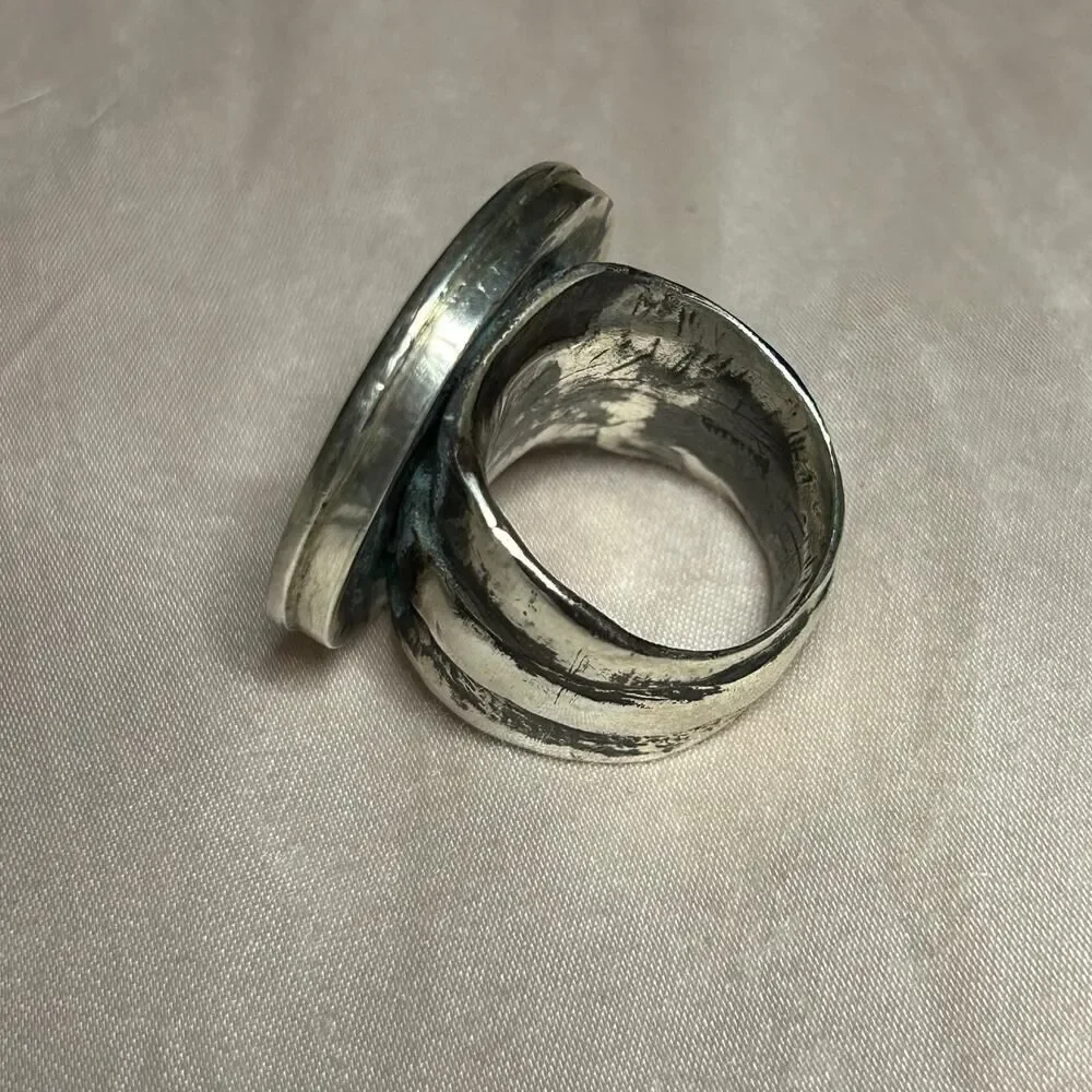 Handmade Victoria Carlson Sterling Silver Landscape Painting Statement Ring‎ 8.5